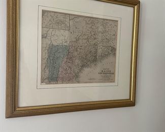 Framed Map of Maine, New Hampshire & Vermont