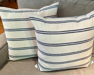 (2) Down Pillows (blue & white striped)