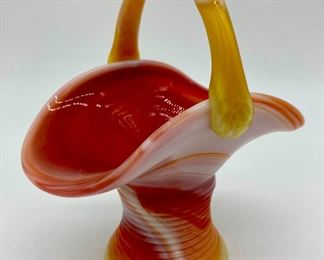 Vintage orange/red/white slag glass basket