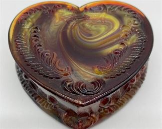 Vintage Boyd slag glass heart shaped trinket box