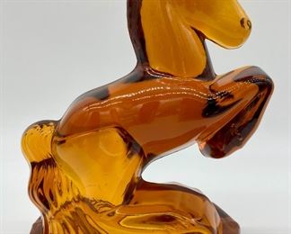 Vintage Smith glass rearing horse bookends - amber pair