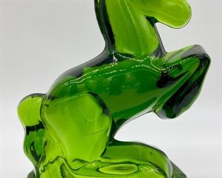 Vintage Smith glass rearing horse bookends - avocado pair