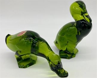 Vintage Viking glass Epic Fighting ducks pair - avocado