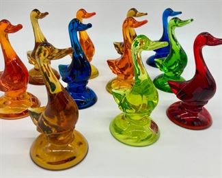Vintage Viking glass Epic 5" ducks - ruby, avocado, amber, bluenique, persimmon, lime (uranium)