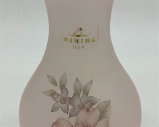 Vintage Viking glass satin light pink glass vase