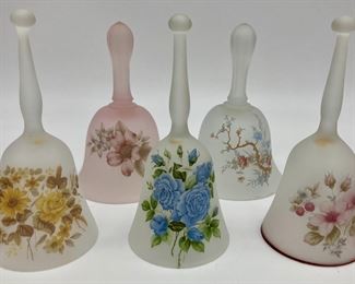 Vintage Viking glass satin glass bells - pink, white