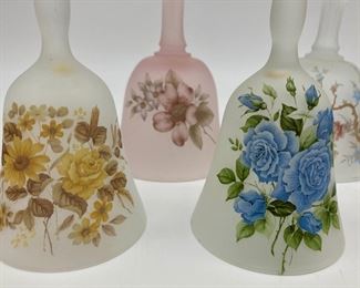 Vintage Viking glass satin glass bells - pink, white