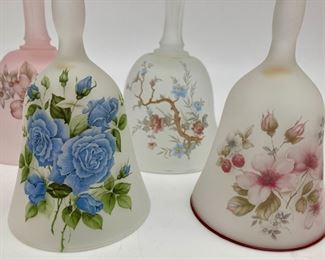 Vintage Viking glass satin glass bells - pink, white