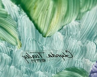 Signed Glynda Turley Art Deco reverse painted lamp