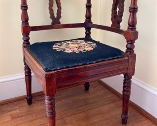 Antique needlepoint corner chair