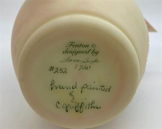 Vintage Fenton Burmese (uranium) 3 rose water pitcher signed Carol Griffiths