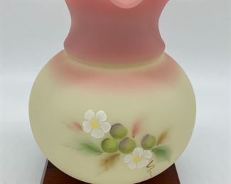 Vintage Fenton Burmese (uranium) 100th year glass messenger signed Shelley Hopkins & George W. Fenton