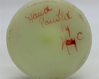 Vintage Fenton Burmese (uranium) rose bud vase signed Kay Cunningham