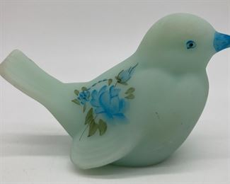 Vintage Fenton satin glass blue bird signed Kay Cunningham
