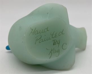 Vintage Fenton satin glass blue bird signed Kay Cunningham
