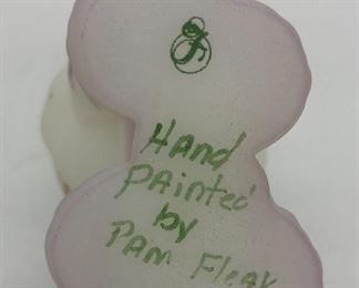 Vintage Fenton satin white/pink glass elephant signed Pam Fleak