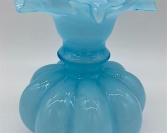 Vintage Fenton Blue Melon ruffle rim vase