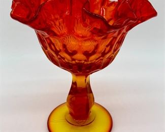 Vintage Fenton Thumbprint Amberine compote (cadmium glass)