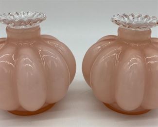 Vintage Fenton rose overlay melon cologne bottles