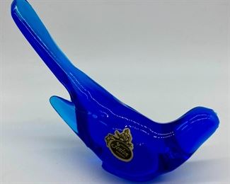 Vintage Fenton blue glass long tail bird