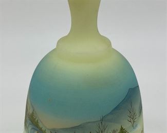 Vintage Fenton Custard uranium glass 1980 sleigh bell signed Jim Andrick