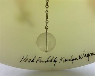 Vintage Fenton custard uranium glass bell pink dogwoods signed Marilyn Wagner