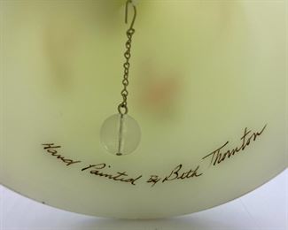 Vintage Fenton custard uranium glass bell with roses signed Beth Thornton