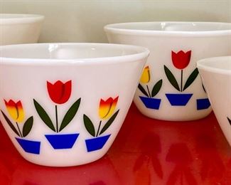 Fire King Tulip mixing bowls set