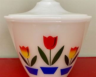 Fire King Tulip grease jar with lid