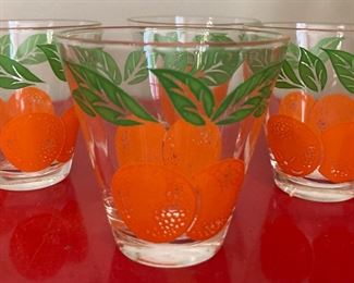 Vintage Hazel Atlas orange juice decanter and glasses