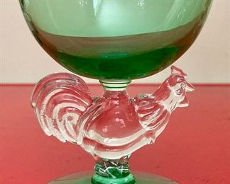 Vintage Morgantown crystal chanticleer liquor cocktail rooster glasses (set of 6, 1 uranium)