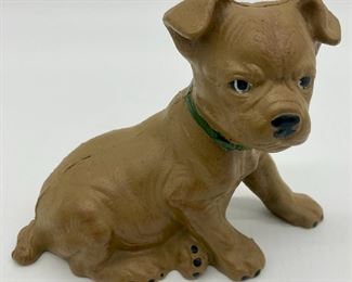 Antique metal puppy coin bank