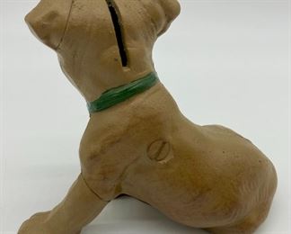 Antique metal puppy coin bank