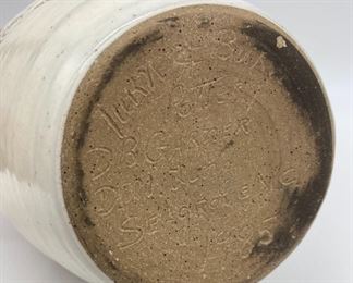 1985 Turn and Burn pottery DB Garner DM Long dogwood and cat vase