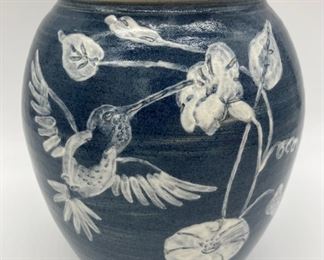 1986 Turn and Burn Pottery DB Gardner M Yow hummingbird jar
