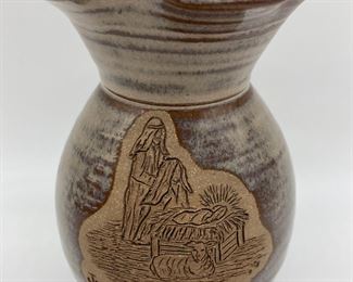 Pebbles Pottery Carthage NC nativity scene ruffle rim vase