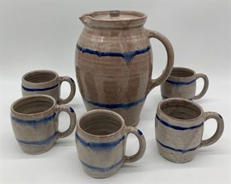 Joe Owen lidded pitcher and five mugs
