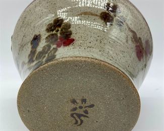 Pottery teapot and four mugs, flower basket