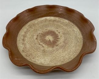 1985 Turn & Burn Pottery signed DB Garner ruffle rim pie plate