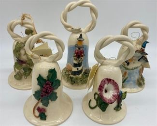 Piney Woods pottery mallard bell, Piney Woods pottery cardinal bell, Piney Woods pottery hummingbird bell, Piney Woods potterey vine bell, Piney Woods pottery lighthouse bell