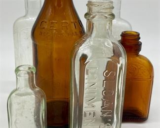 Vintage brown and clear medicine bottles