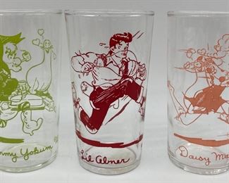Vintage 1949 Al Capp Li'l Abner series drinking glasses