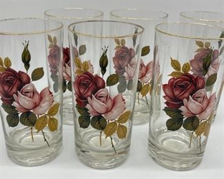 Antique Old Country Roses tumblers with gold rims and weighted bottoms