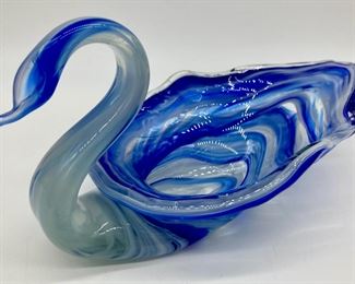 Vintage blue/clear art glass swan