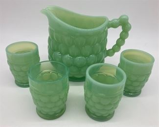 Vintage Westmoreland "Thousand Eye" Jadeite miniature pitcher and four tumbers