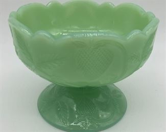 Vintage Mosser "Inverted Strawberry" Jadeite miniature punch bowl and six cups