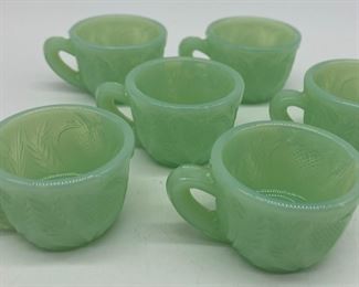 Vintage Mosser "Inverted Strawberry" Jadeite miniature punch bowl and six cups