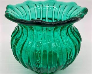 Vintage Olde Virginia Glass teal green rose bowl