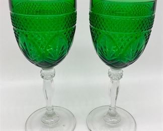 Pair of Cristal D'Arques "Antique Emerald" water goblets