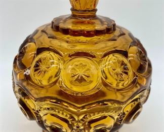 Vintage Smith Glass "Moon and Star" amber candy dish with lid